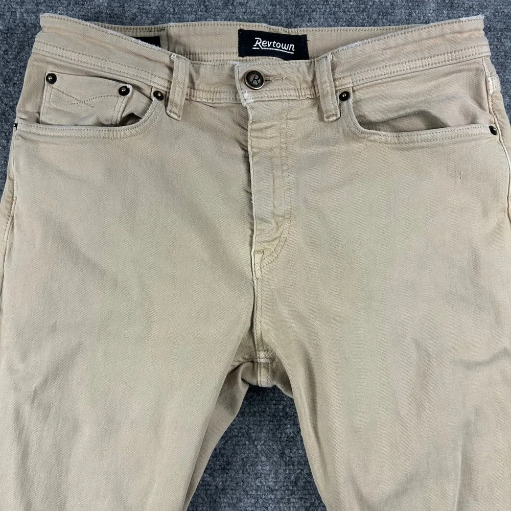 Revtown Sharp Jeans Mens 33x34 Tan Khaki Decade Denim Slim Straight Pants Casual